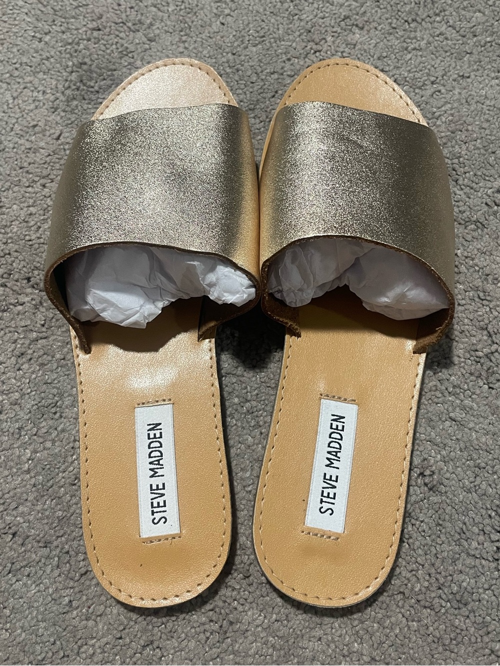 Steve Madden Gold Grace Slides, Size 8.5